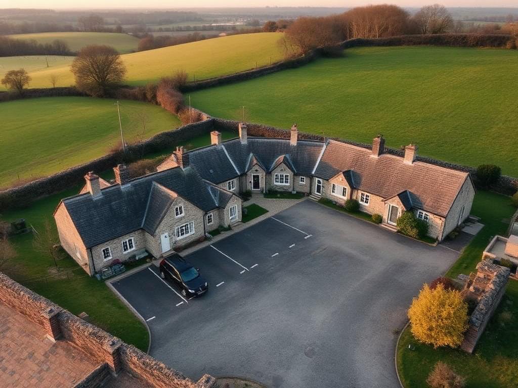 Cluster of converted stone holiday cottages around a shared parking courtyard